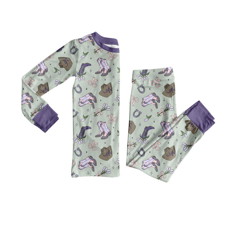 western boots design kids long sleeve pajama set wholesal factory price