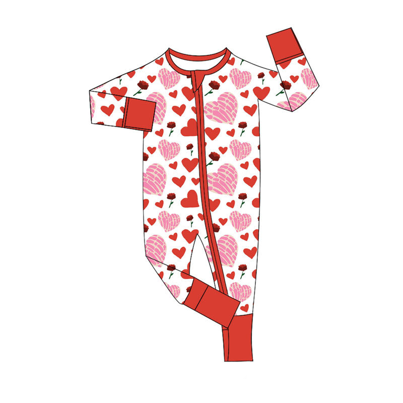 toddle baby Valentines day long sleeve zip romper wholesale factory price