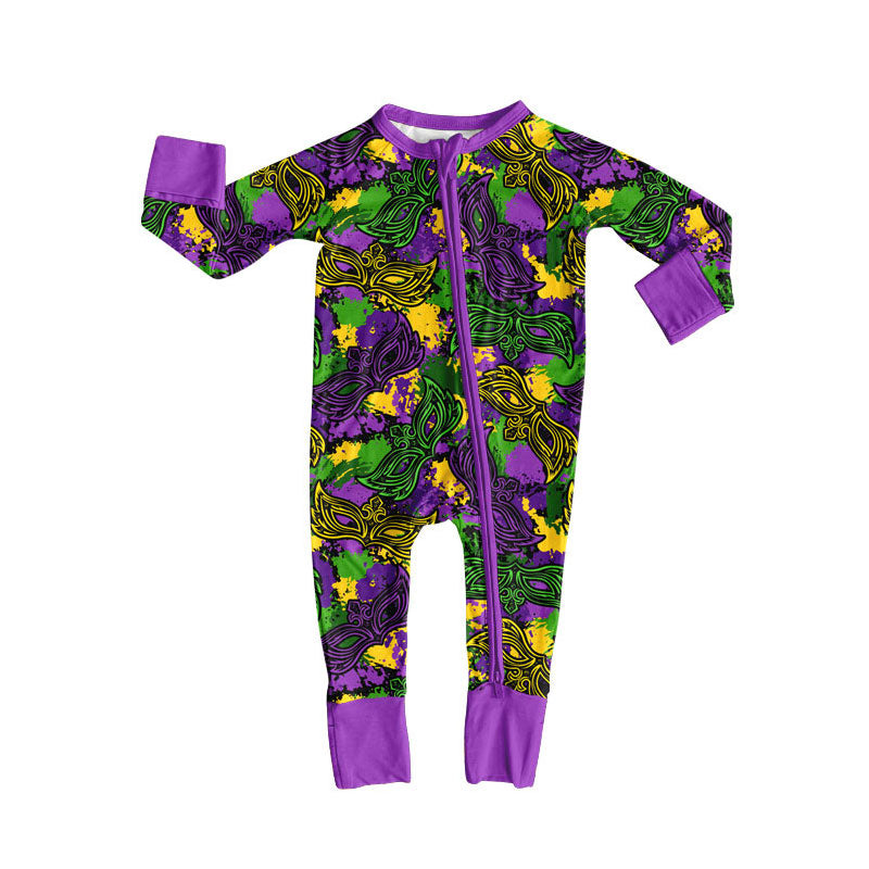 Toddle baby Mardi Gras design long sleeve romper wholesale factory price