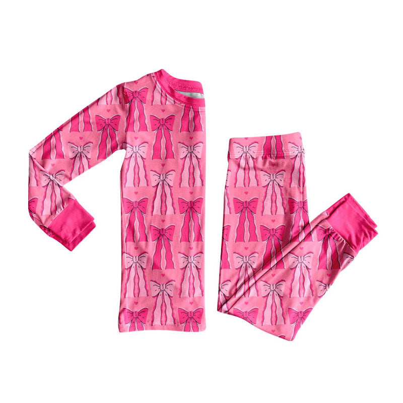 Colorful bow kids long sleeve pajama set wholesal factory price