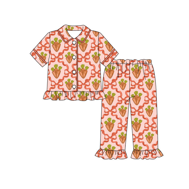 Easter carrot kids girls short sleeve pajama set wholesal factory price
