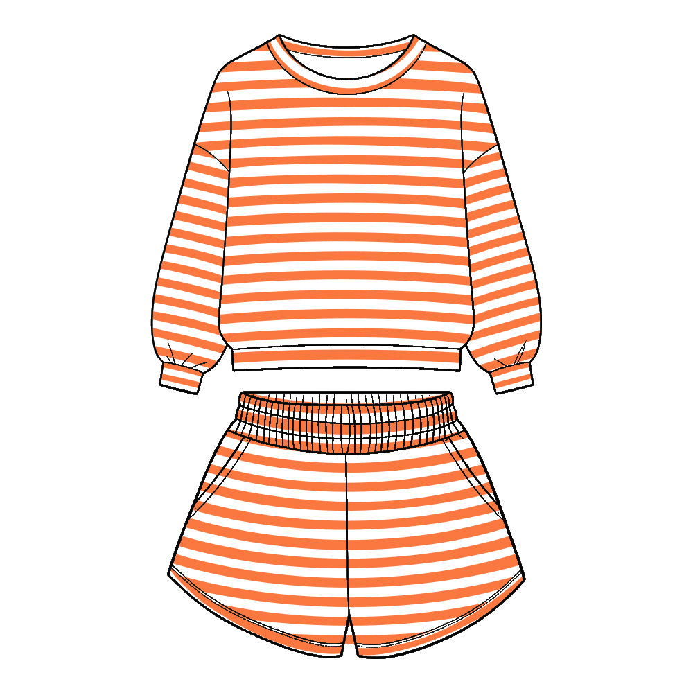 Custom design stripes top matching shorts girls outfit wholesale factory price