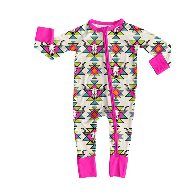 Western aztec toddle baby long sleeve romper