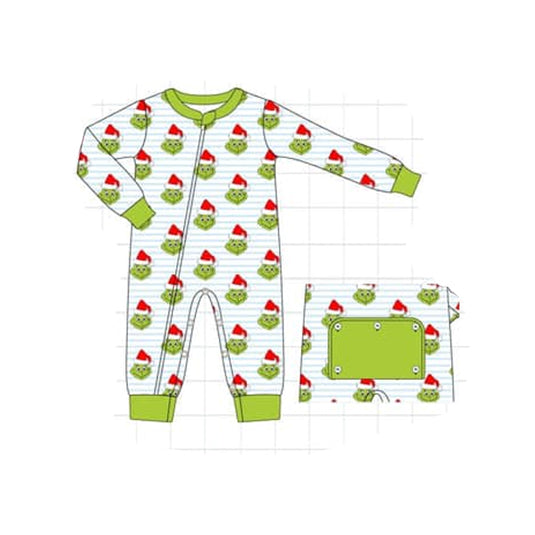 toddle boy christmas green face milk silk zip romper