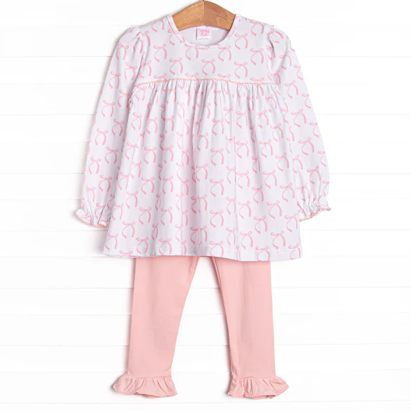 Toddle kids girl pink bow shirt matching pants spring fall design outfit