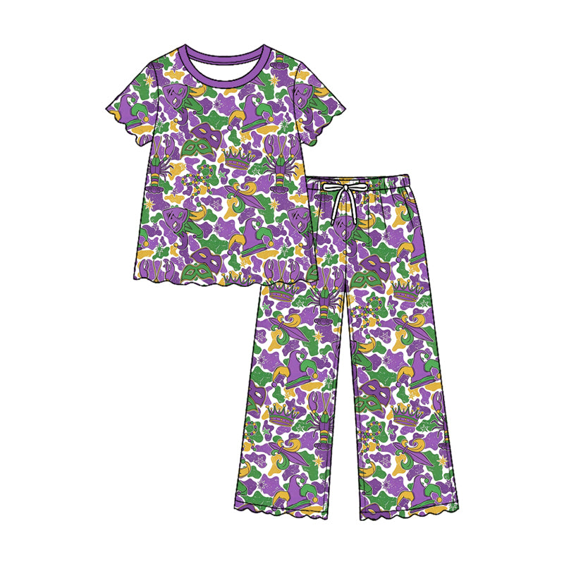 Toddle kids maridi gras design girl short sleeve clothes wholesale price