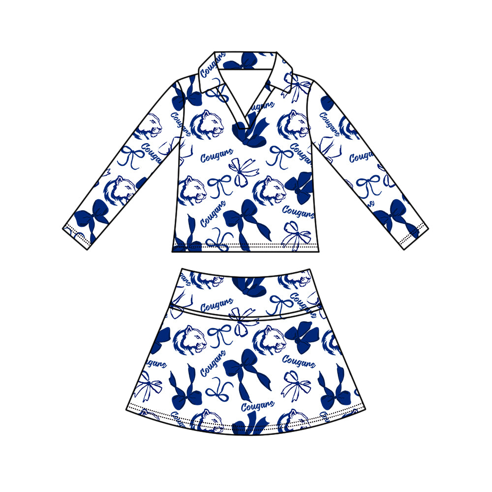 Kids long sleeve team pullover top matching skorts outfit wholesal factory price