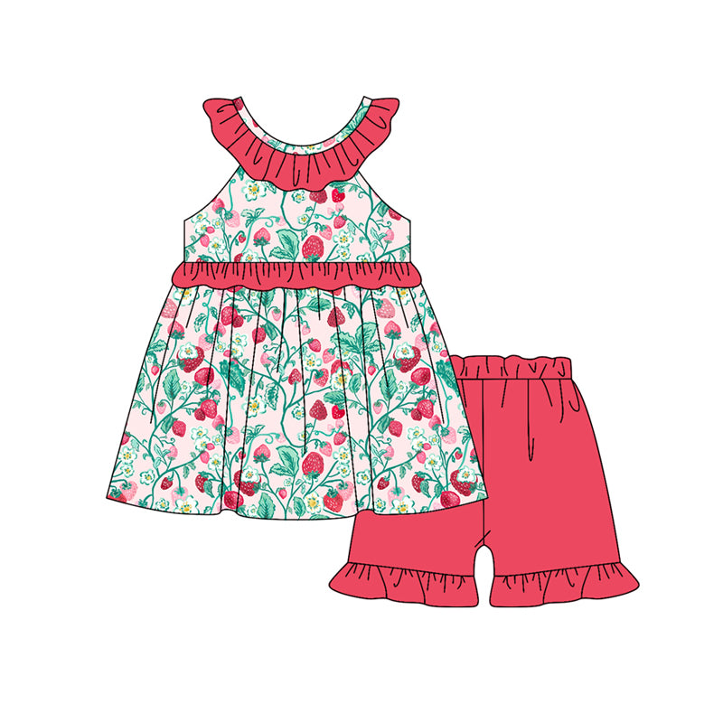 Strawberry top matching shorts girls summer outfit