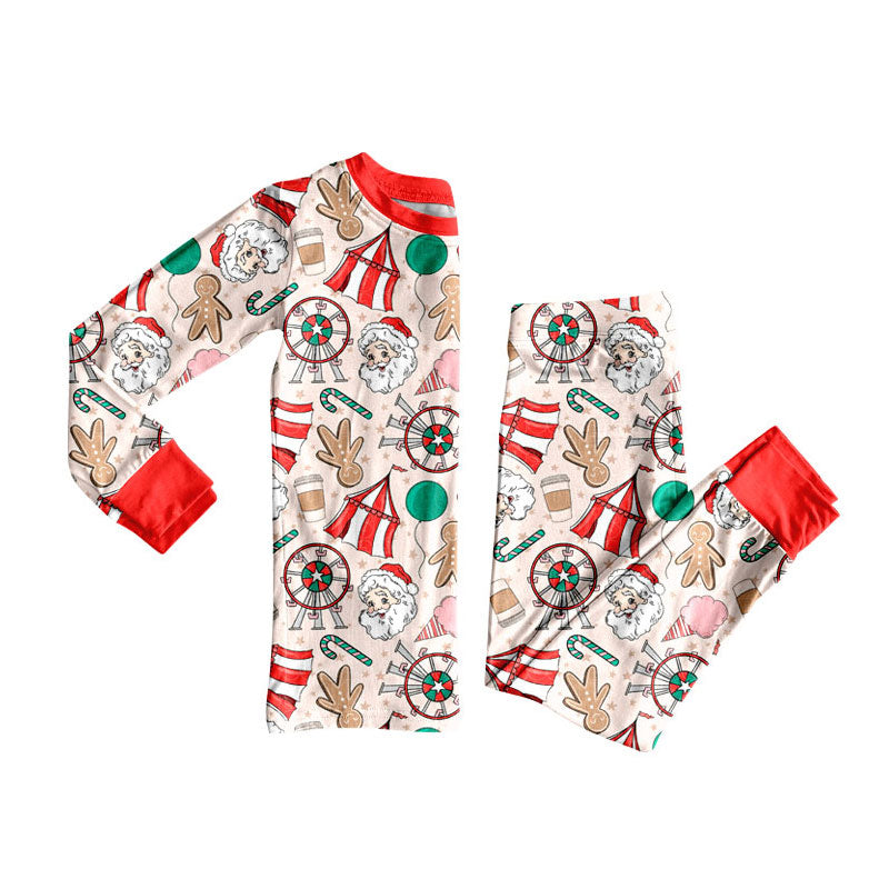 Christmas santa kids long sleeve pajama set wholesal factory price