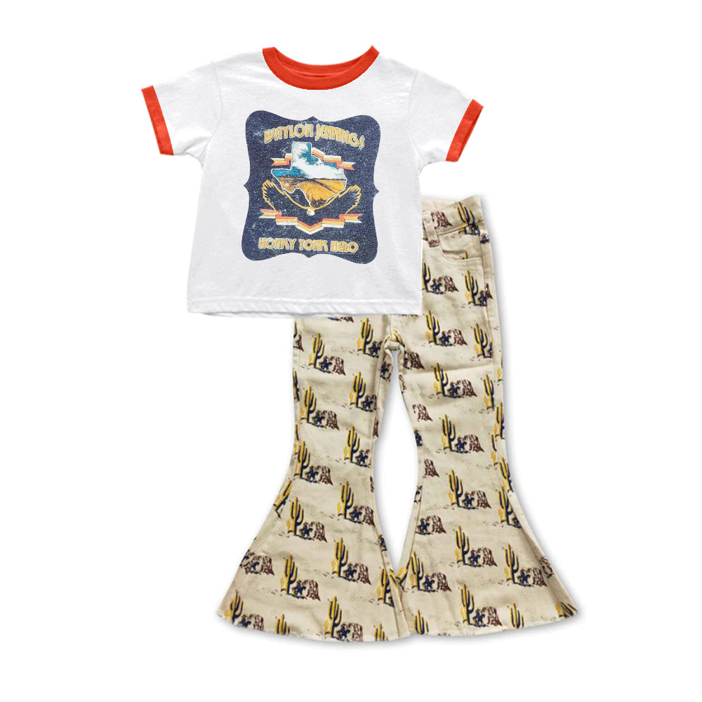 girls short sleeve top western jeans bell bottoms outfit