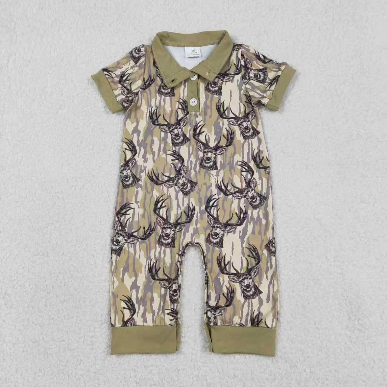 Deer camo toddle baby short sleeve polo romper