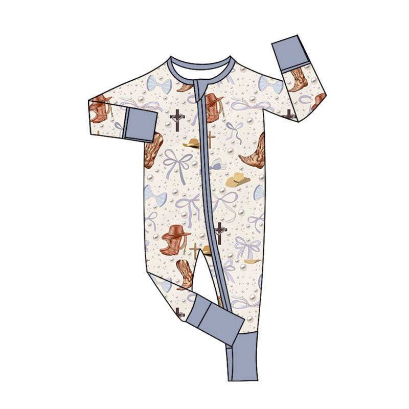 Western boots design kids long sleeve romper