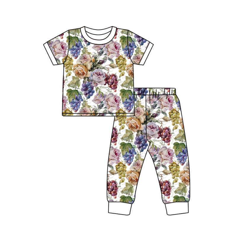 Floral grapes design kids pajama set wholesal factory price