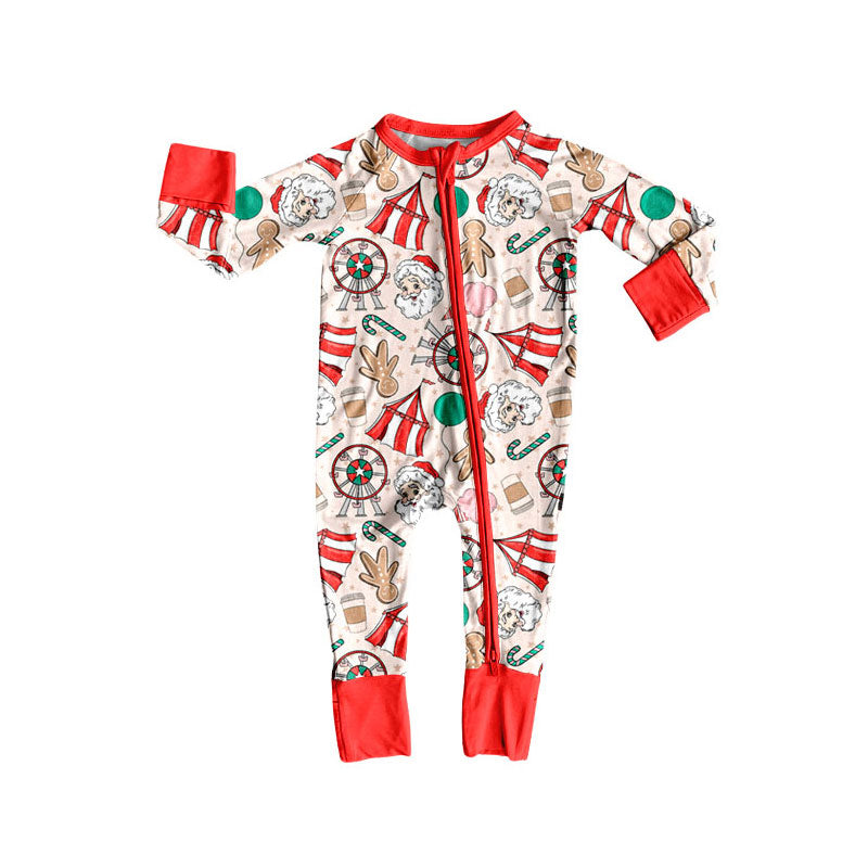 toddle baby Christmas santa long sleeve zip romper