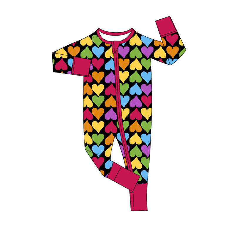toddle baby Valentines day long sleeve zip romper wholesale factory price