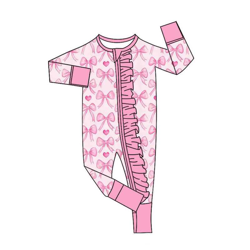toddle baby Valentines day bow print long sleeve zip romper