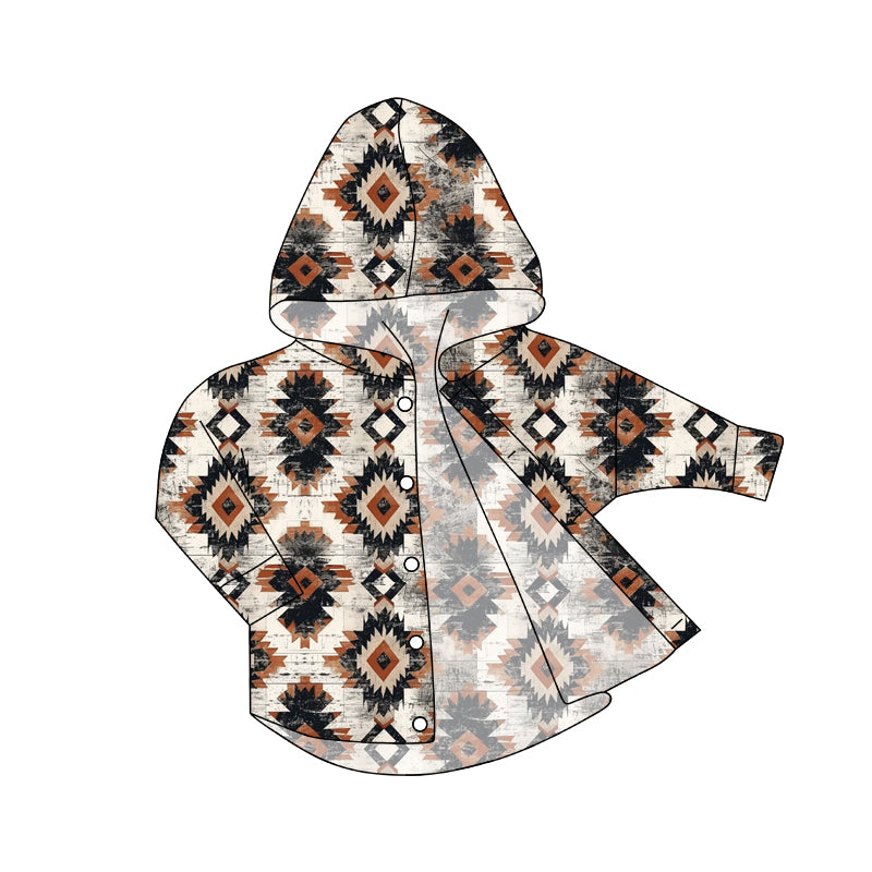 western aztec long sleeve button down hoodie top