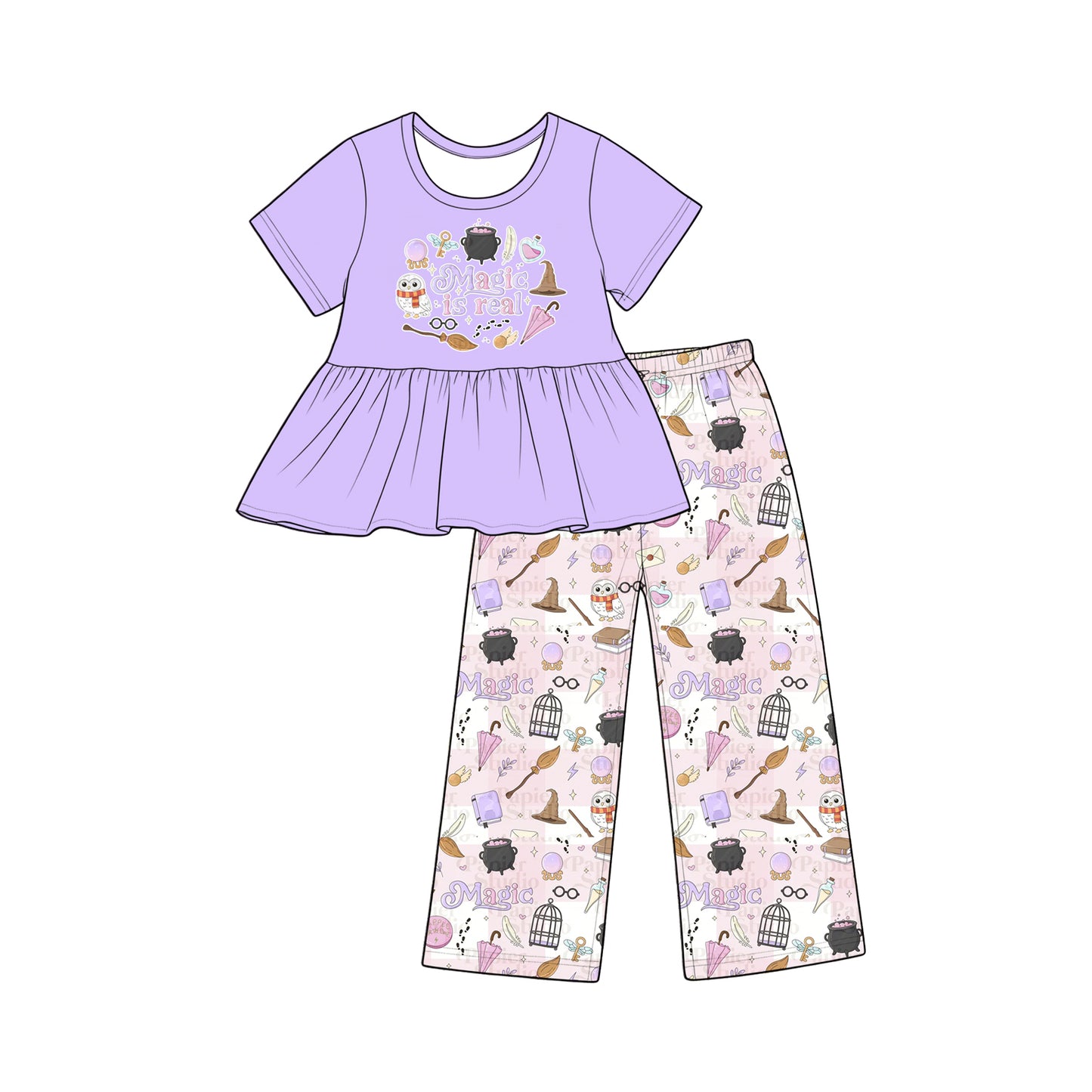 baby girl short sleeve Halloween top matching pants custom design outfit
