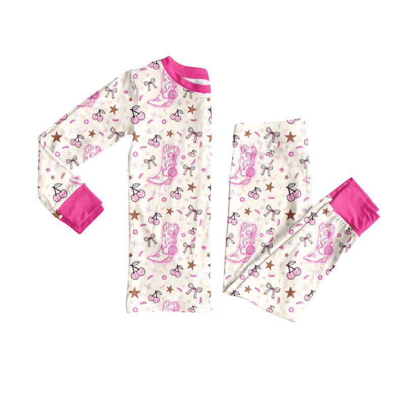 western boots design kids long sleeve pajama set wholesal factory price