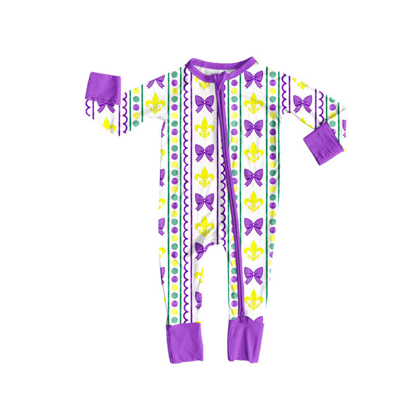 toddle baby Mardi Gras long sleeve zip romper wholesale factory price