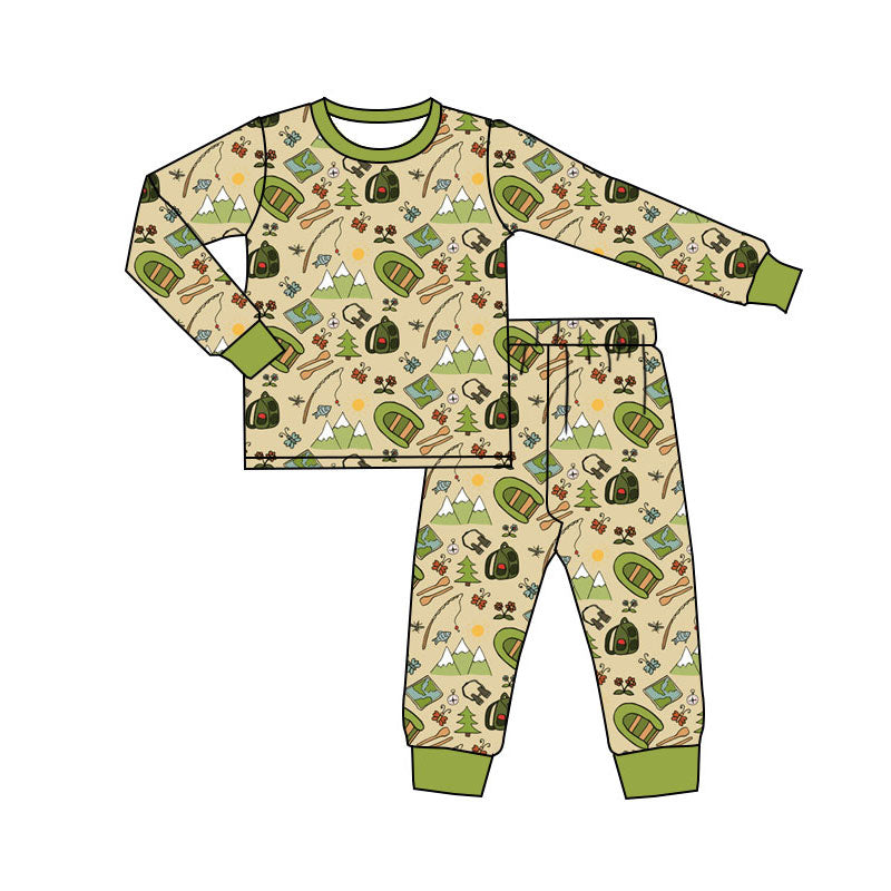 Camping fishing design kids pajama set wholesal factory price