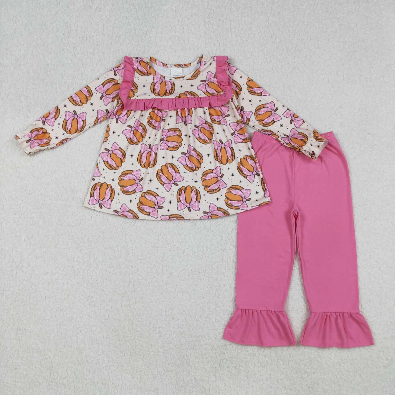Baby girls pink bow pumpkin tunic top matching pants clothes