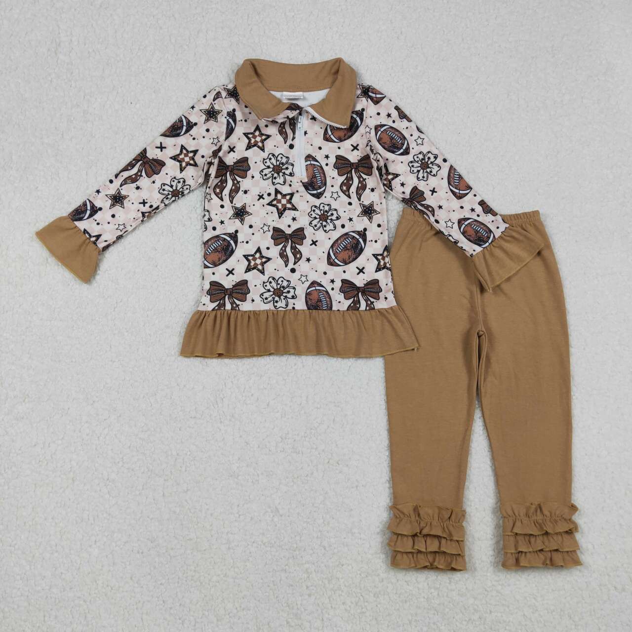 Football design kids girls long sleeve matching outfit
