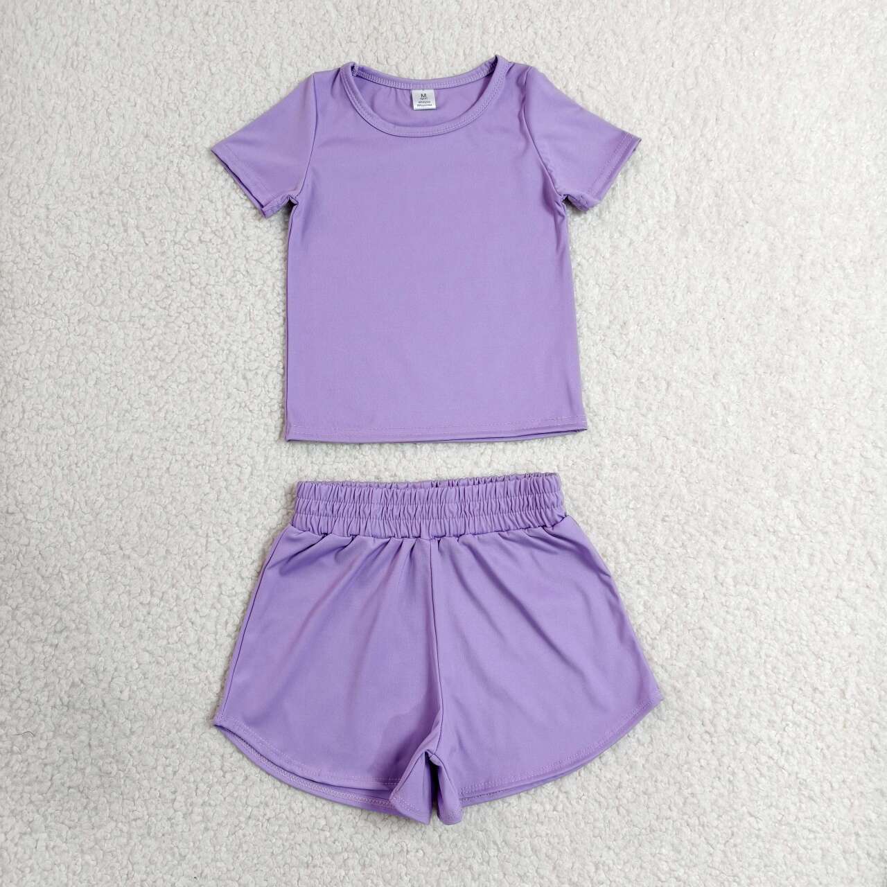 Purple color yoga top matching shorts girls summer outfit