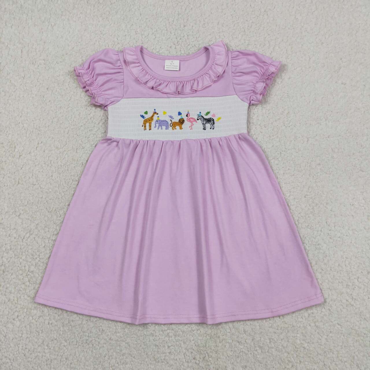 Animal design girls smocked summer dress