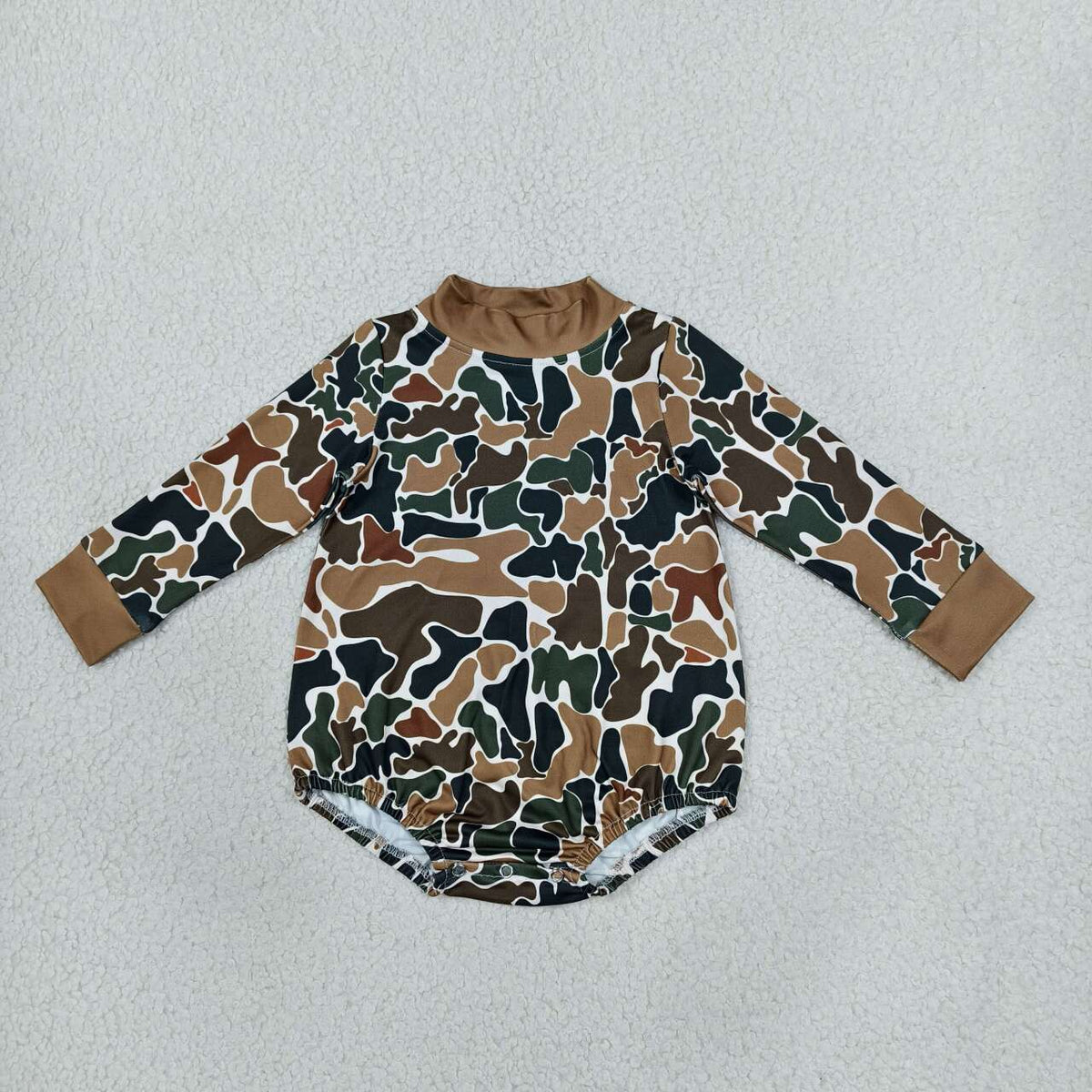 Toddle baby long sleeve brown camo print romper