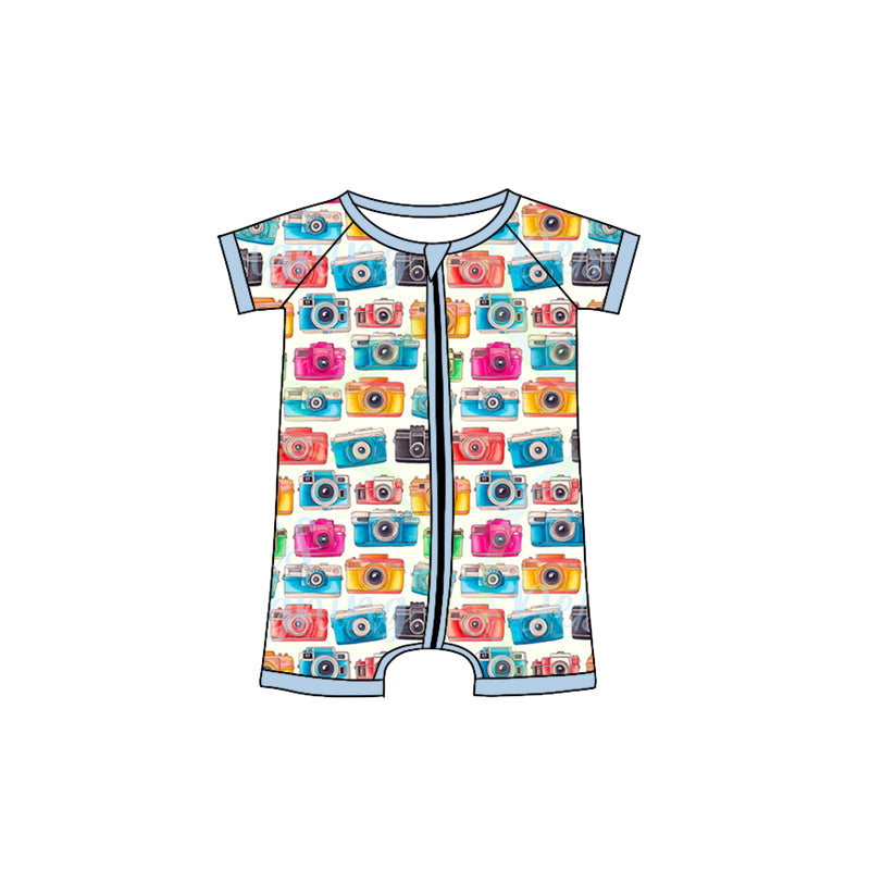 wholesale camera short sleeve zip romper