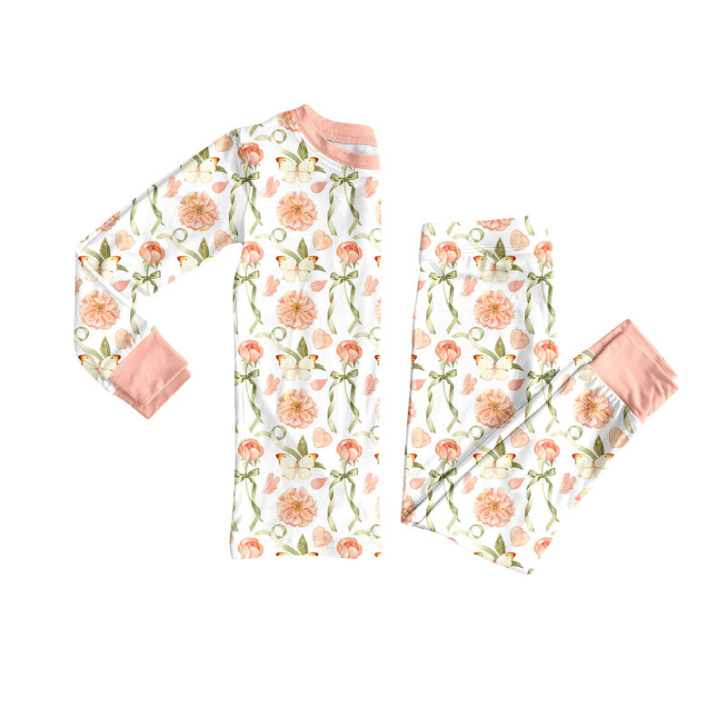 Pink flowers design kids pajama set wholesal factory price