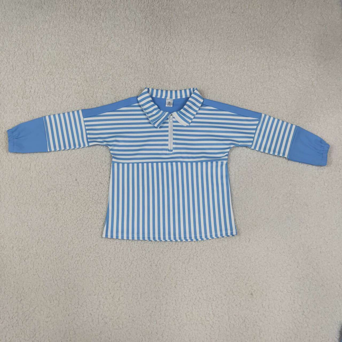Blue stripes kids girls long sleeve zip pullover yoga top