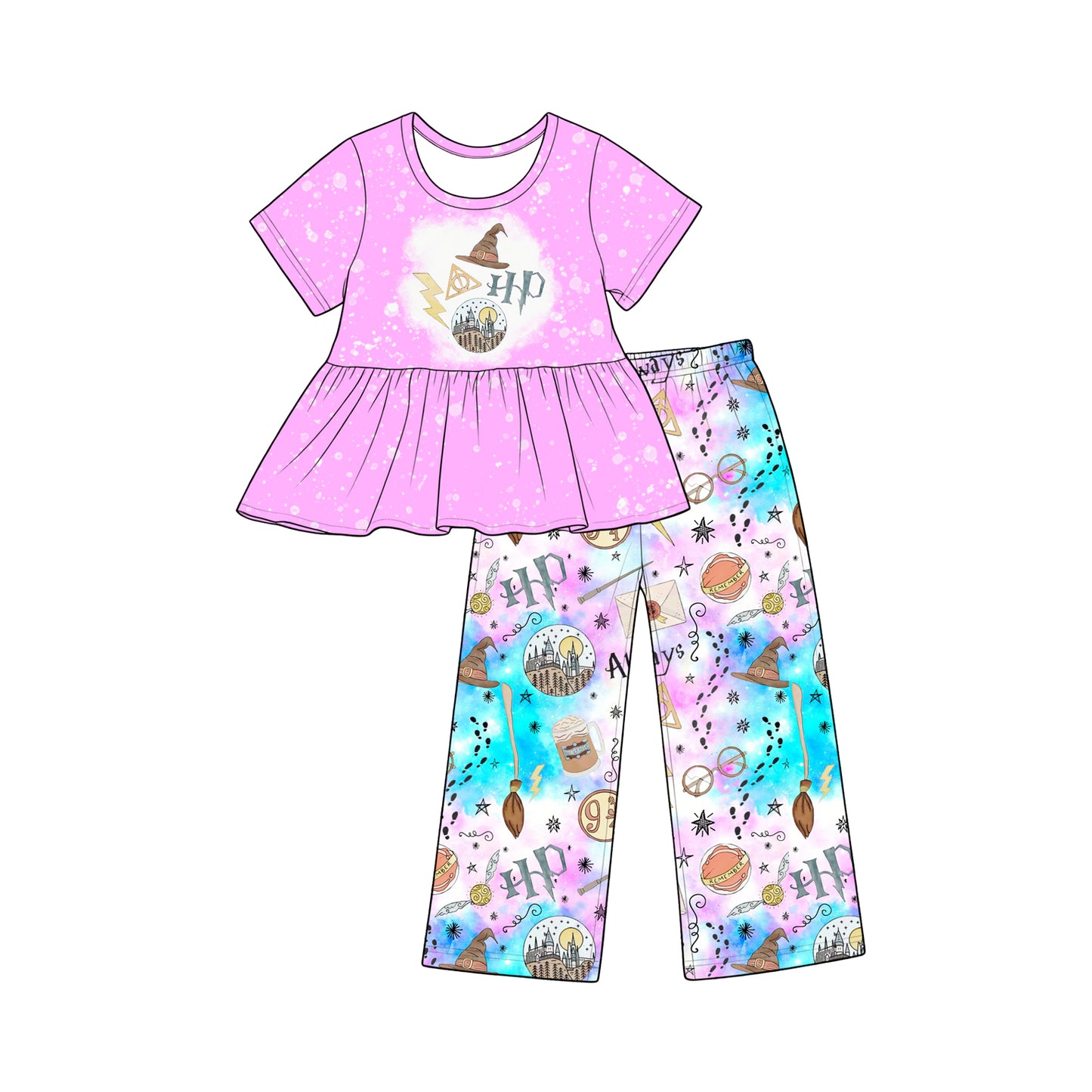 baby girl short sleeve magic top matching pants custom design outfit