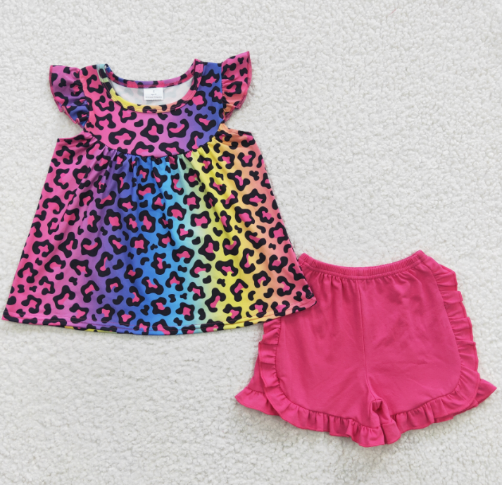 cheetah flutter sleeve top ruffle shorts boutique clothes