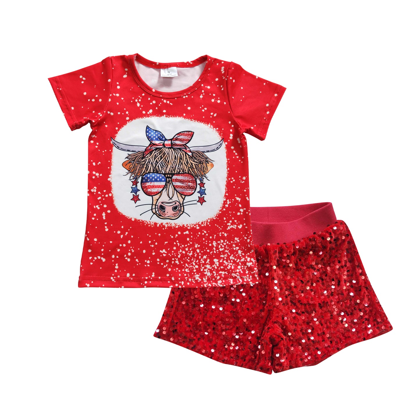 July 4th highland cow top red sparking shorts July 4th outfit