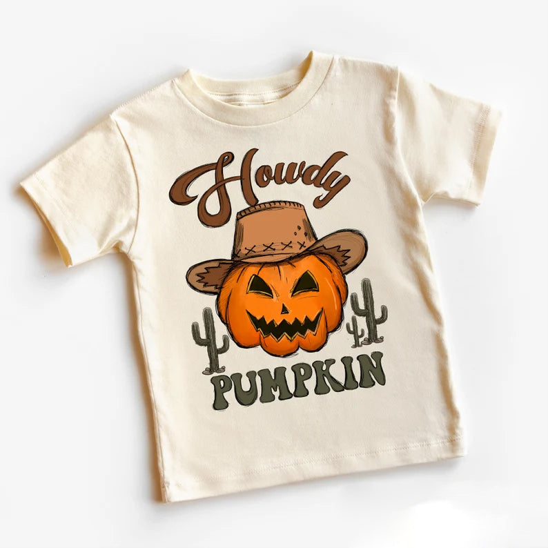 custom order Western howdy pumpkin Halloween short sleeve top, moq 5sets