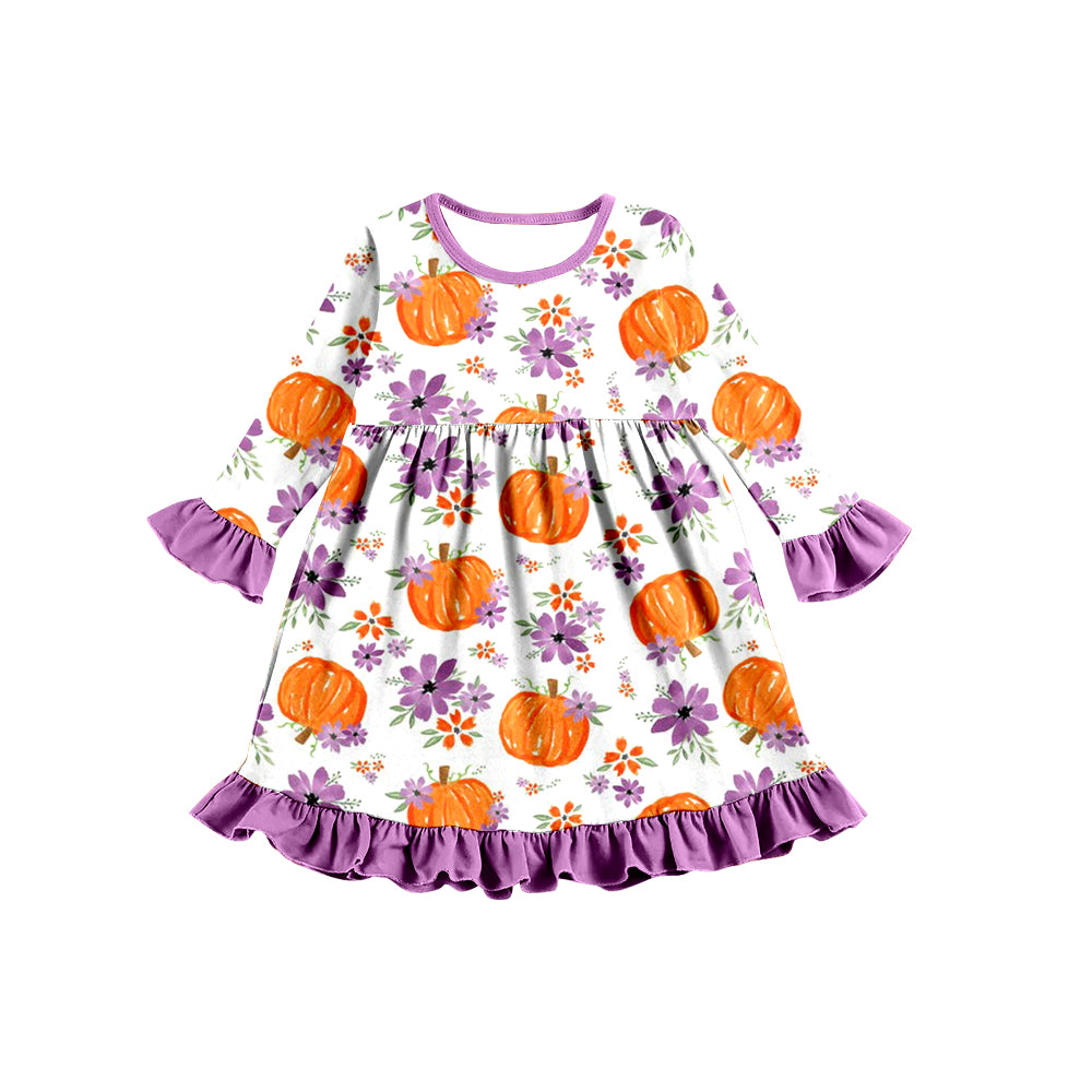 custom order floral pumpkin long sleeve milk silk dress.