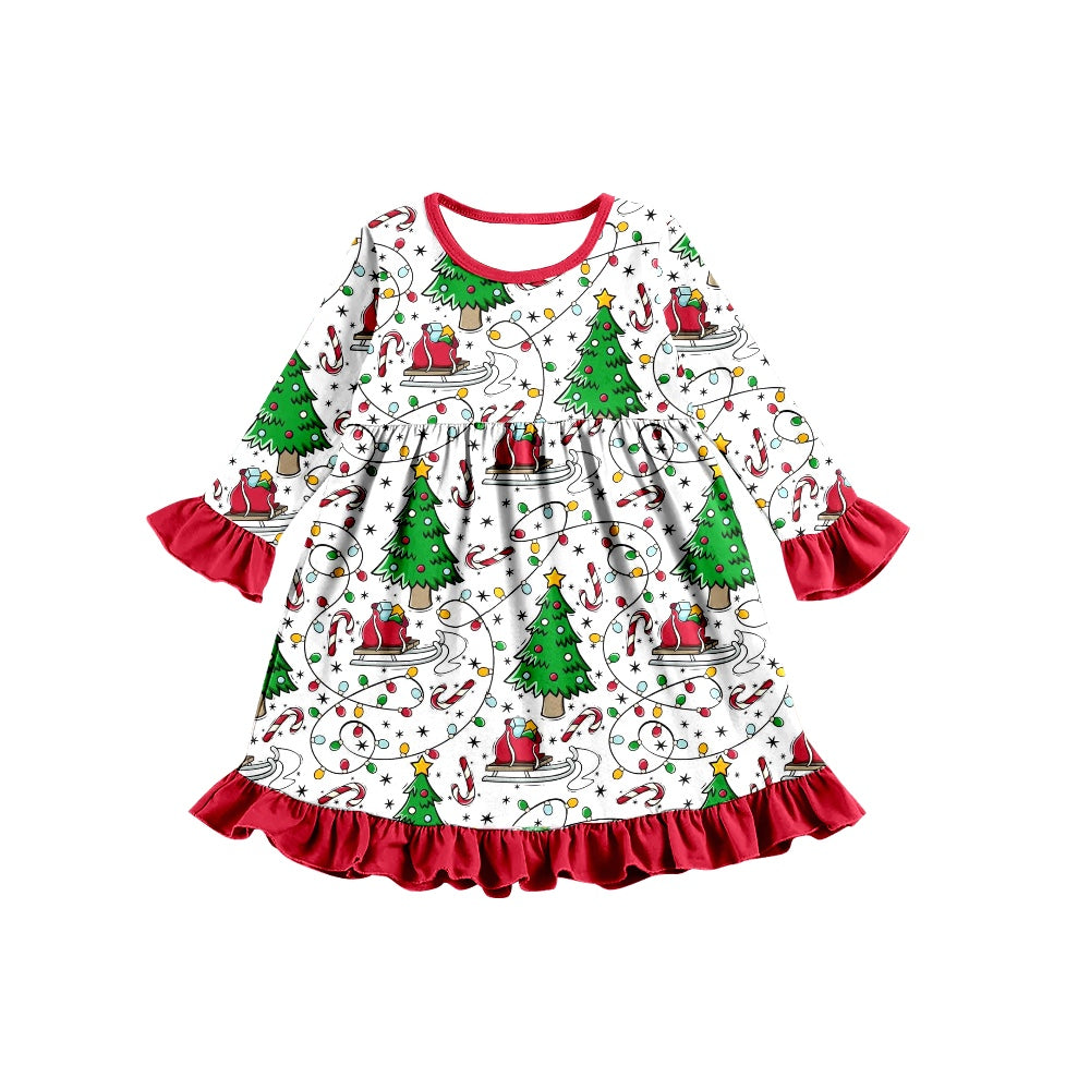 custom order girls long sleeve Xmas tree light dress.moq 3