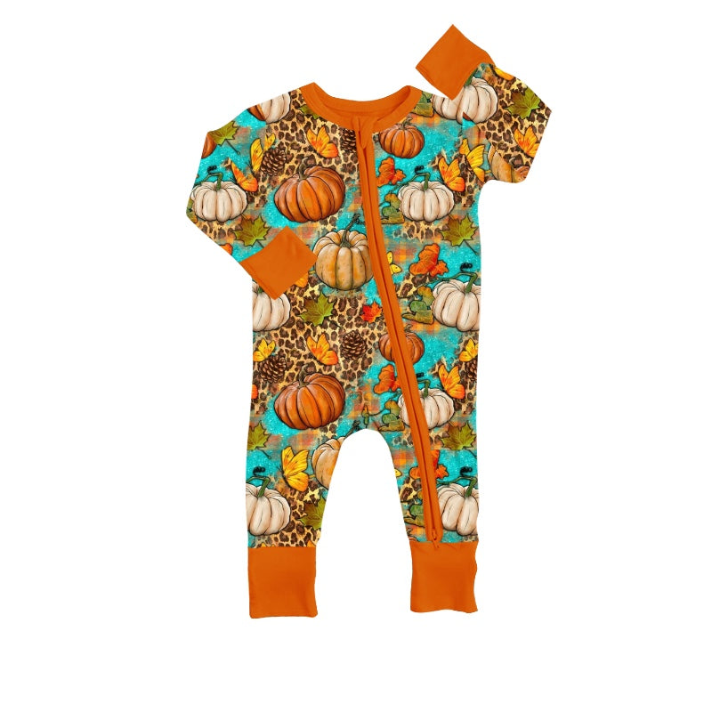 customer fall pumpkin zip romper