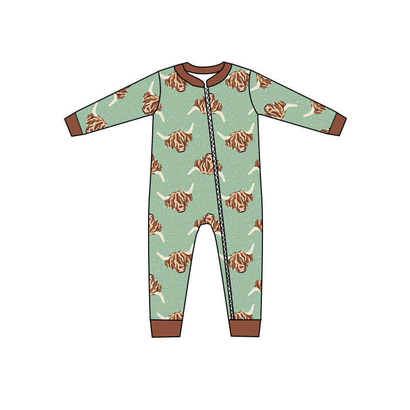 custom order toddle boy long sleeve highland cow zip romper