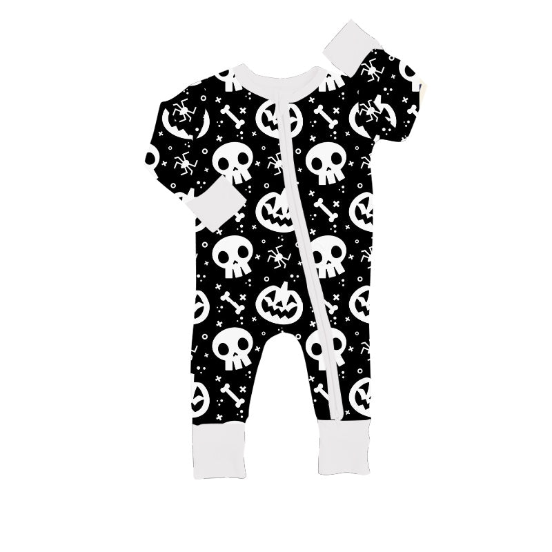Halloween pumpkin ghost skull romper baby girls long sleeve zip romper