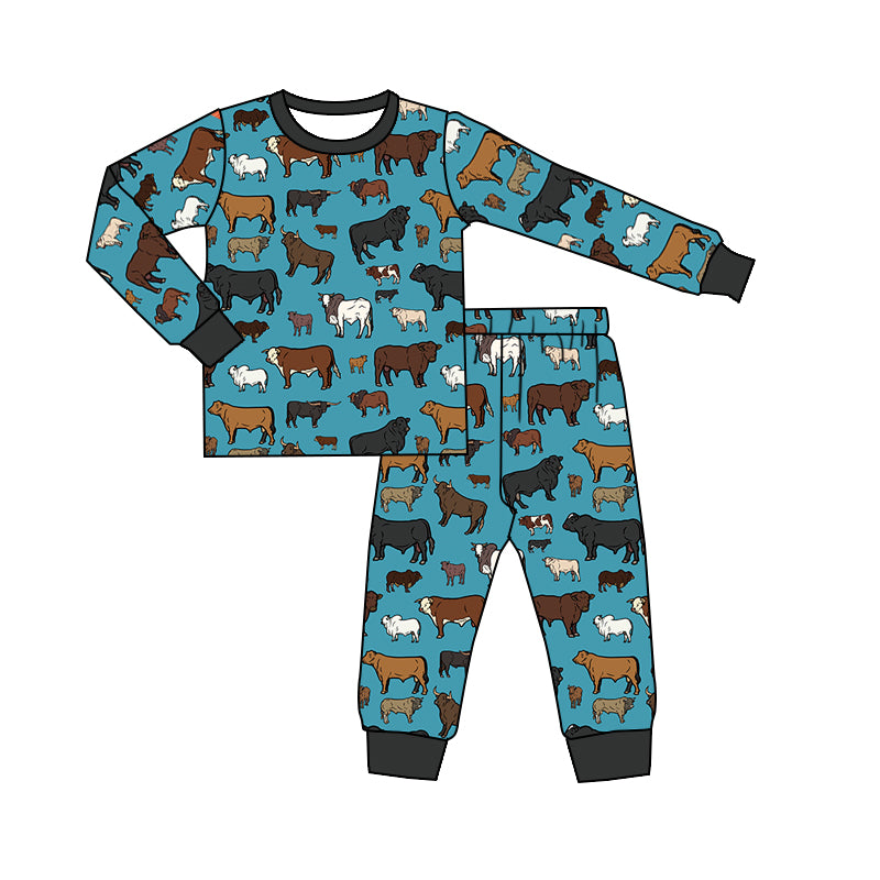 Farm cow animal long sleeve milk silk pajama set , moq 3
