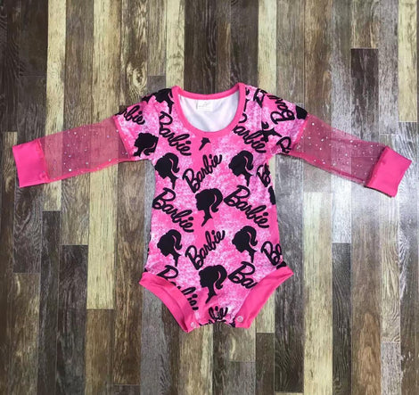 cute doll design long sleeve romper, moq 3