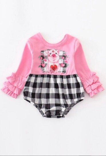 pig animal long sleeve romper, moq 3