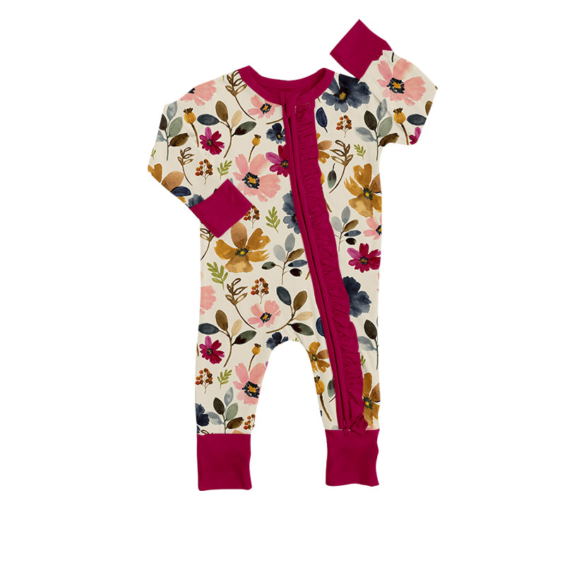 wholesale girls floral long sleeve zip romper