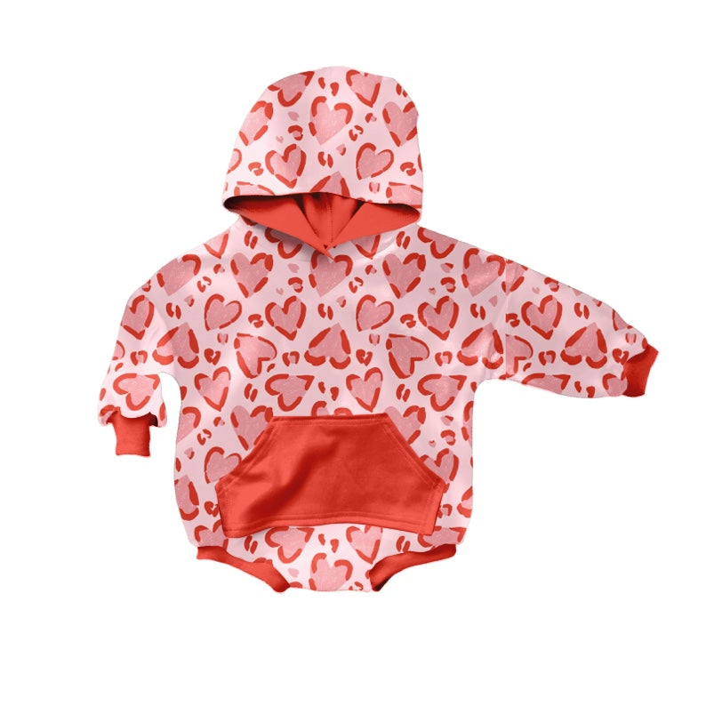 baby long sleeve valentines day hoodie romper, moq 3