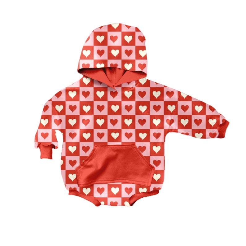 baby long sleeve valentines day hoodie romper, moq 3