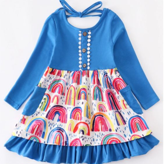 wholesale rainbow print girls milk silk dress, moq 3