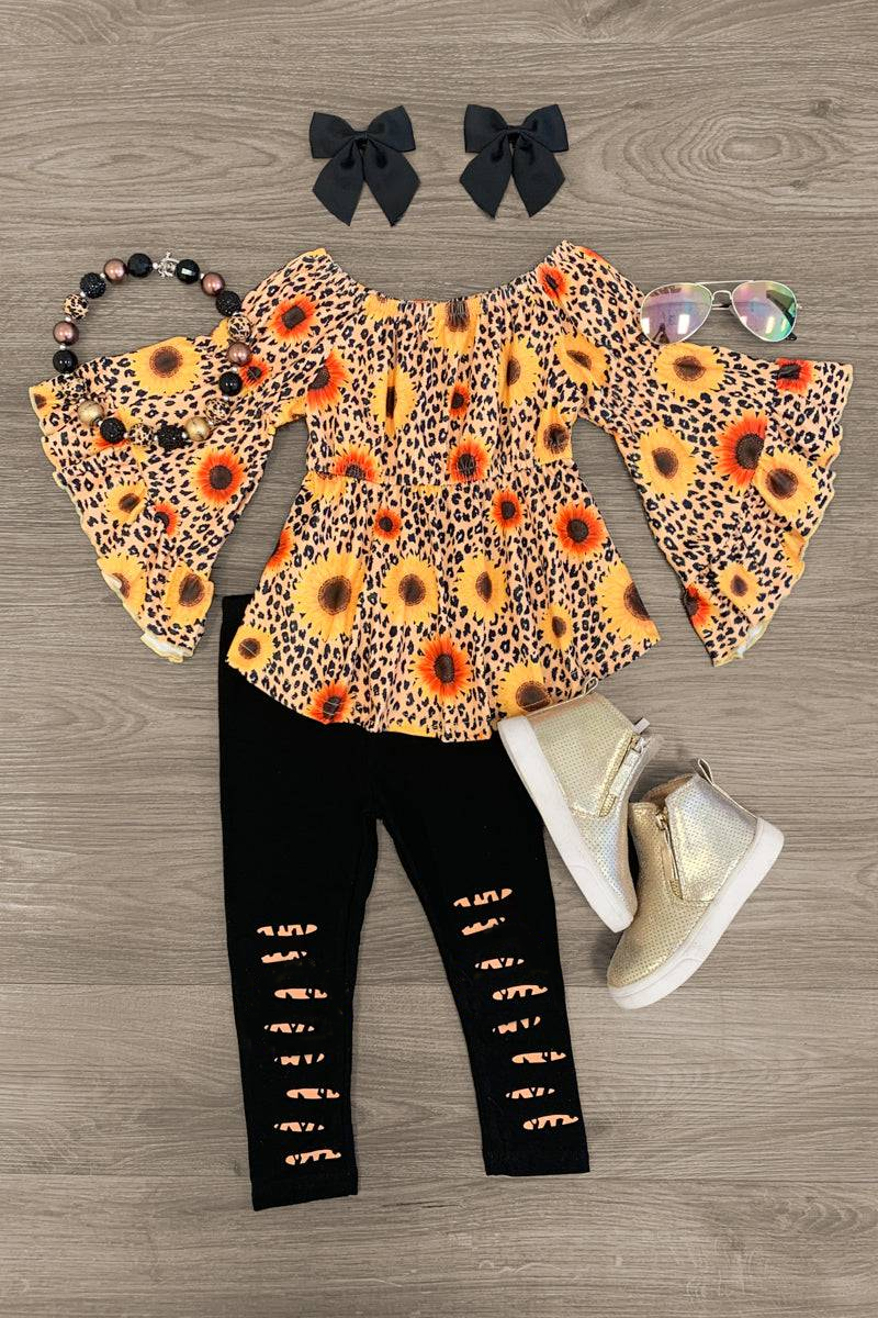 baby girls fall design sunflower clothing set